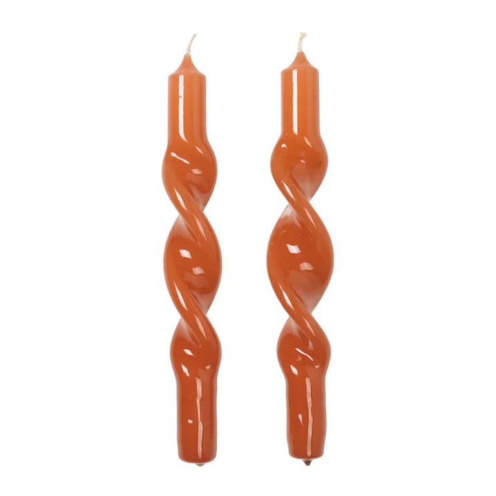 Broste Candle Twist Giftboxed Set Of 2 - Glossy Burned Orange